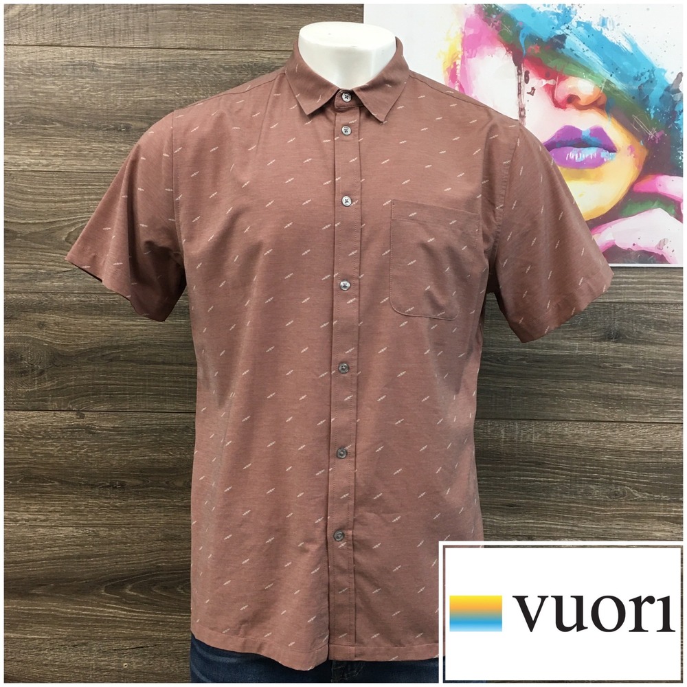 Vuori Bridge Mens XL Short Sleeve Button Down Shirt Geometric Pocket Casual